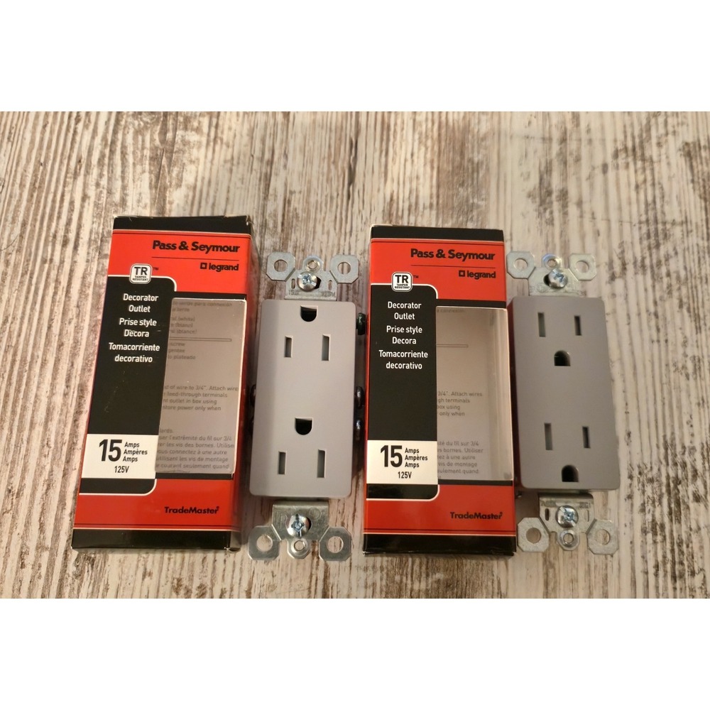 Lot of 2 Pass & Seymour Legrand 15A 125V Tamper-Resistant Decorator Outlet Gray